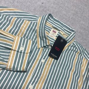 Levis‎ Shirt Mens Extra Large Green Yellow Striped Button Retro Western XL New